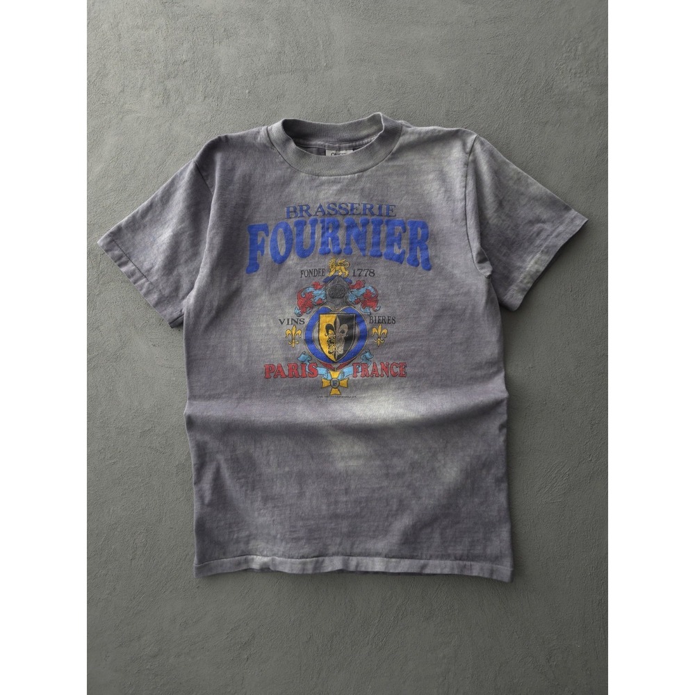 Vintage 90s Brasserie Fournier Paris Grey Single Stitch Cotton T-shirt Oneita M
